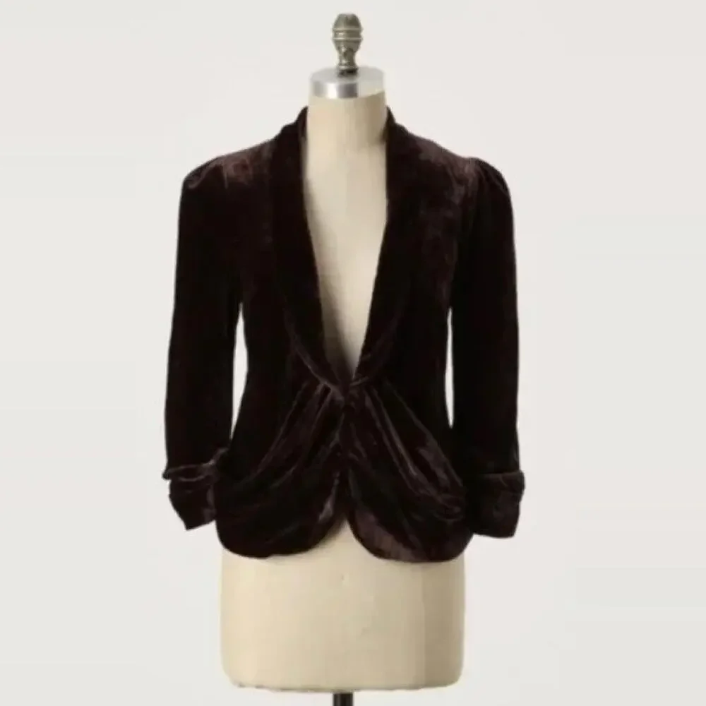 Anthropologie Elevenses Cyclorama Drape Velvet Blazer Jacket size 0